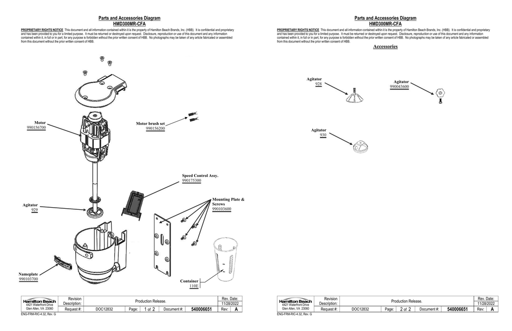 Diagram Diagram and Parts List for HMD300MR-CFA  Hamilton Beach Drink Mixer